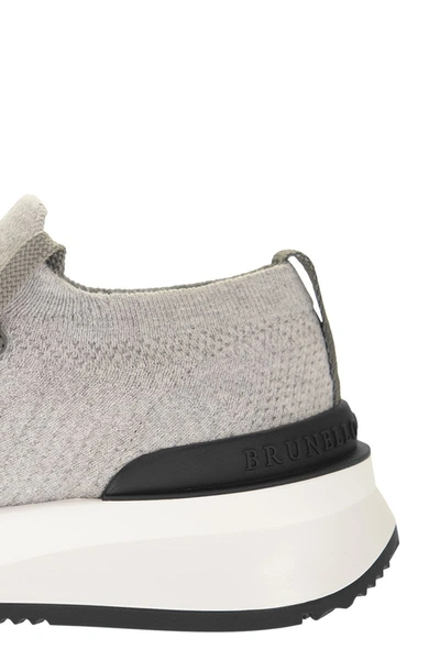 Shop Brunello Cucinelli Runners In Cotton Knit And Semi-glossy Calf Leather In Grey