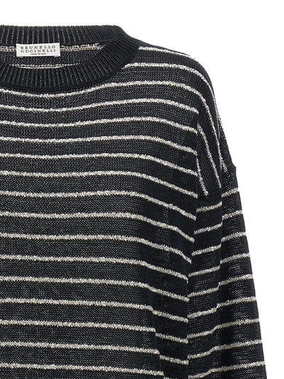 Shop Brunello Cucinelli Striped Cotton Sweater In Blue