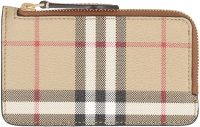 Shop Burberry Checked Motif Card Holder In Beige