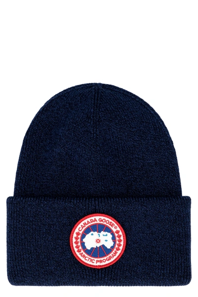 Shop Canada Goose Ribbed Wool Beanie In Blue