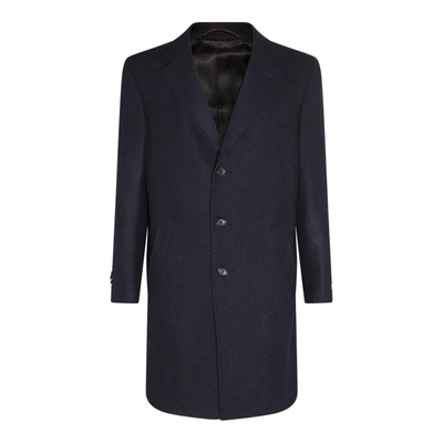 Shop Canali Blue Wool Coat