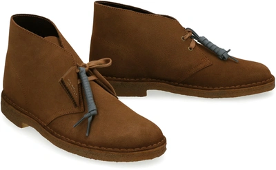 Shop Clarks Suede Desert Boots In Saddle Brown
