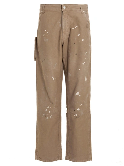 Shop Darkpark Indron Painted Canvas Trousers In Beige