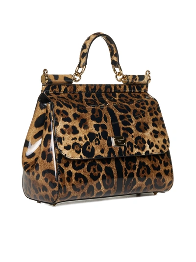 Shop Dolce & Gabbana Sicily Large Leather Handbag In Brown