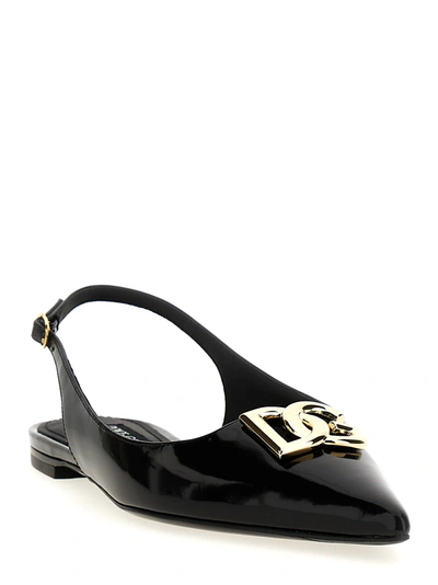 Shop Dolce & Gabbana Logo Slingback Ballet Flats In Black