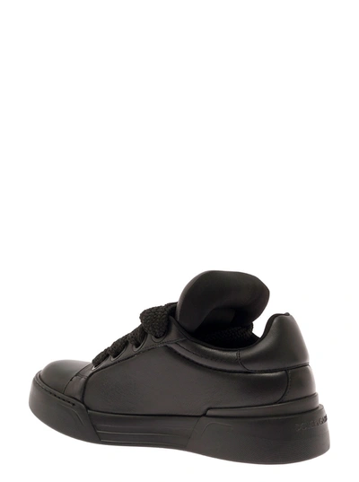 Shop Dolce & Gabbana Black Leather Mega Skate Sneakers