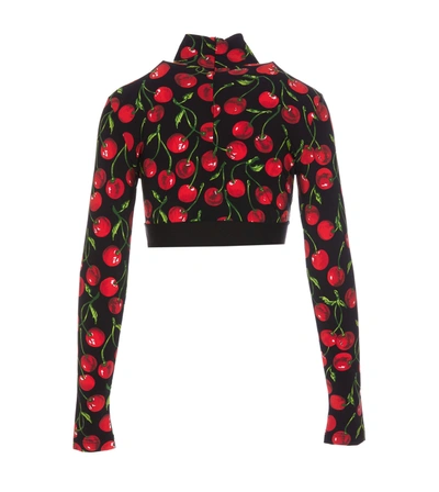 Shop Dolce & Gabbana Long Sleeve Crop Top In Red