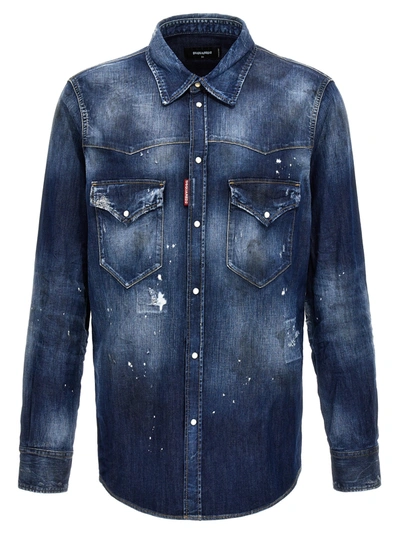 Shop Dsquared2 Fashion Western Denim Shirt In Blue