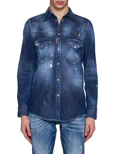 Shop Dsquared2 Fashion Western Denim Shirt In Blue