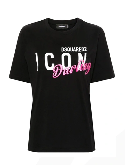 Shop Dsquared2 Black, White And Pink Cotton T-shirt