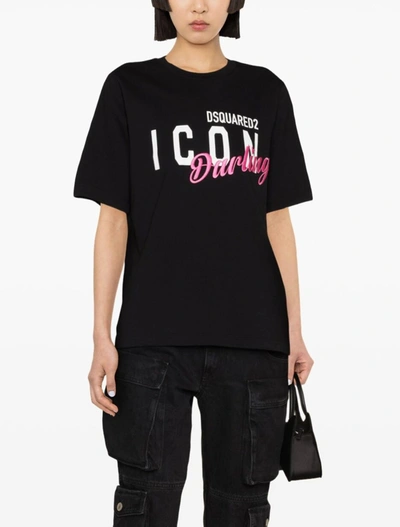 Shop Dsquared2 Black, White And Pink Cotton T-shirt