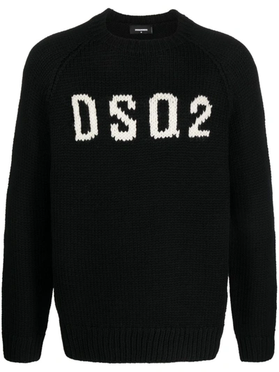 Shop Dsquared2 Logo Intarsia-knit Wool Jumper In Black