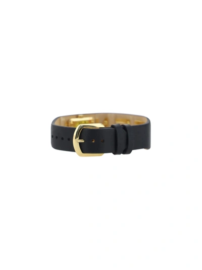Shop Fendi Leather Bracelet Watch In Yellow Gold/nero