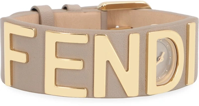 Shop Fendi Leather Bracelet Watch In Turtledove