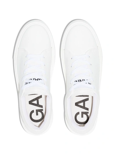 Shop Ganni White Faux Leather Sporty Sneakers In Egret