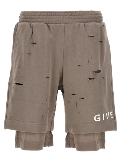 Shop Givenchy Destroyed Effect Bermuda Shorts In Gray