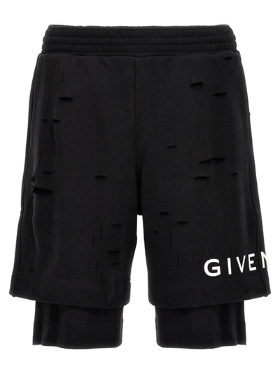 Shop Givenchy Detroyed-effect Bermuda Shorts In Black