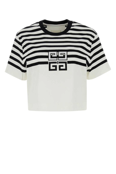 Shop Givenchy 4g Cotton Striped Short T-shirt In White