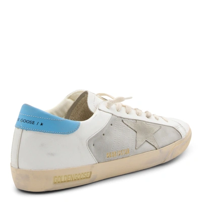 Shop Golden Goose White And Turquoise Leather Super Star Sneakers In White/turquoise