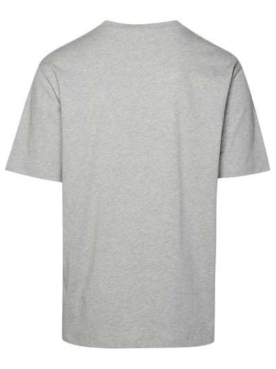 Shop Balmain Grey Crewneck T-shirt With Contrasting Logo Embroidery In Cotton Man