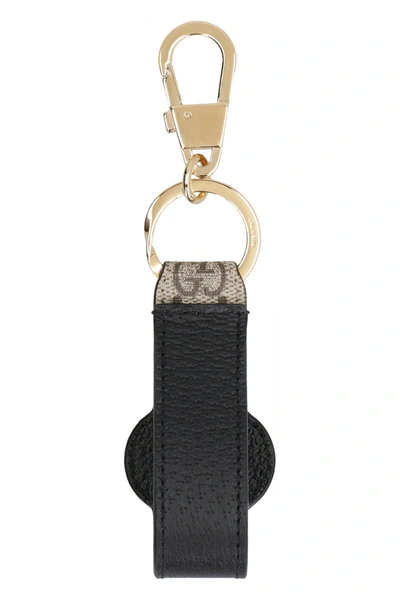 Shop Gucci Fabric Key Ring With Logo In Beige
