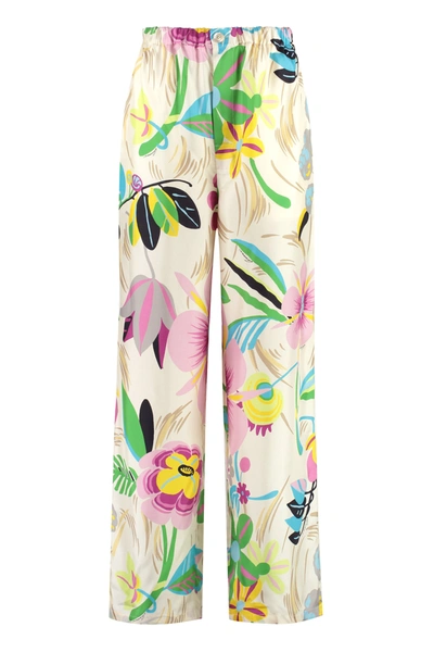 Shop Gucci Printed Silk Trousers In Ivory