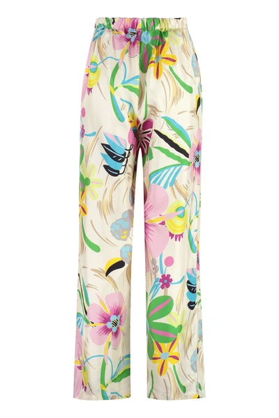 Shop Gucci Printed Silk Trousers In Ivory