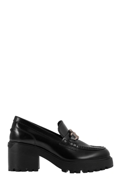 Shop Hogan Moccasin With Metal H And Heel In Black
