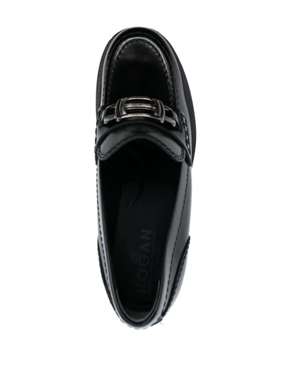 Shop Hogan Moccasin With Metal H And Heel In Black