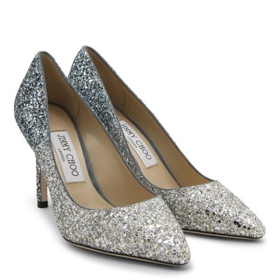 Shop Jimmy Choo Silver And Dusk Blue Leather Romy Pumps In 0c6079
