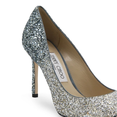 Shop Jimmy Choo Silver And Dusk Blue Leather Romy Pumps In 0c6079