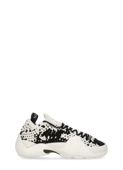 Shop Lanvin 'cotton Flash-knit' Sneakers In White/black