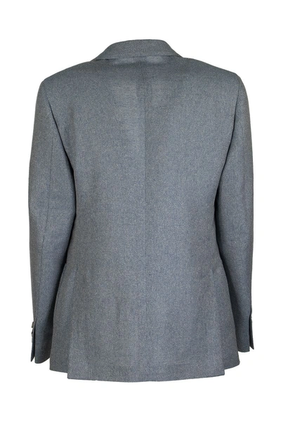 Shop Lardini Single-breasted Two-button Jacket With Herringbone Pattern In Blue