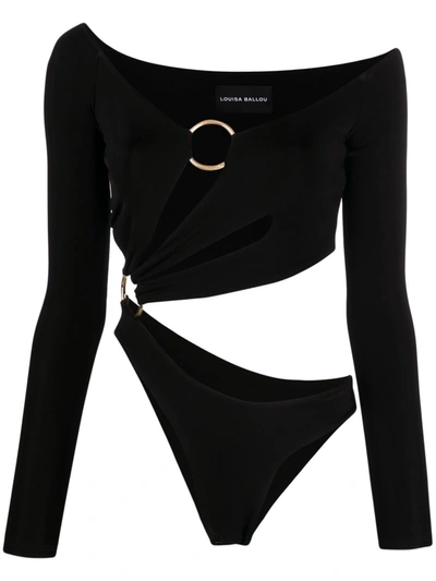 Shop Louisa Ballou Long Sleeve Cut-out Bodysuit In Black