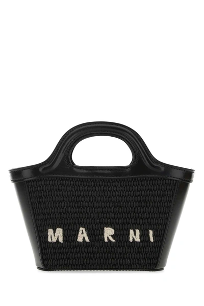 Shop Marni Black Raffia And Leather Tropiacalia Micro Satchel Bag