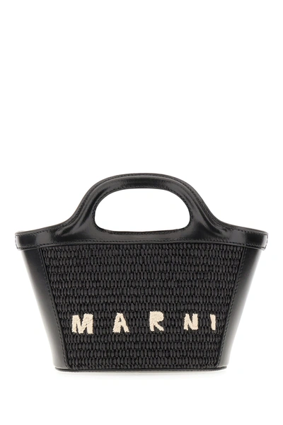 Shop Marni Black Raffia And Leather Tropiacalia Micro Satchel Bag