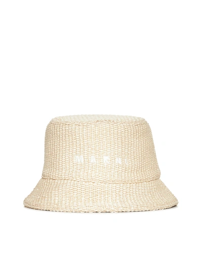 Shop Marni Raffia-effect Fabric Bucket Hat In White