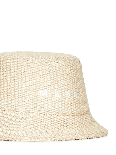 Shop Marni Raffia-effect Fabric Bucket Hat In White