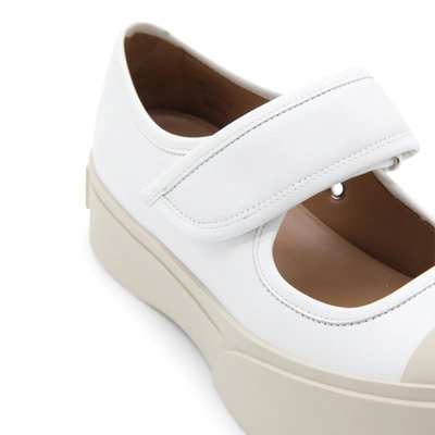Shop Marni White Leather Mary Jane Flats