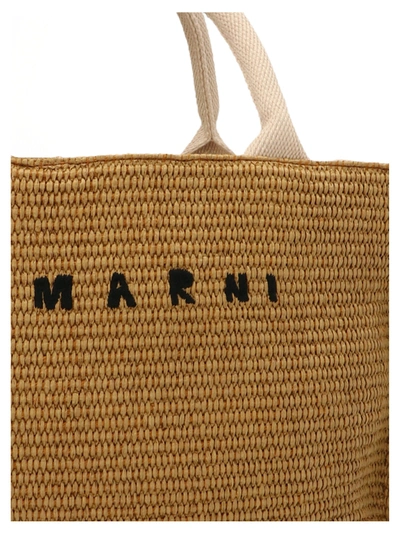 Shop Marni Beige Raffia Tote Bag In Raw Sienna