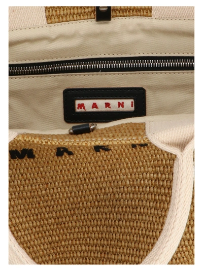 Shop Marni Beige Raffia Tote Bag In Raw Sienna