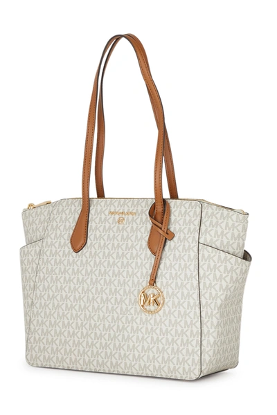Shop Michael Kors Marilyn - Medium Tote Bag With Logo In Vanilla
