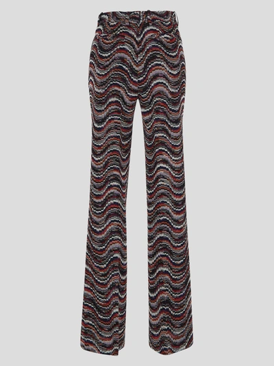 Shop Missoni Waves Pattern High Waist Trousers In Multicolour