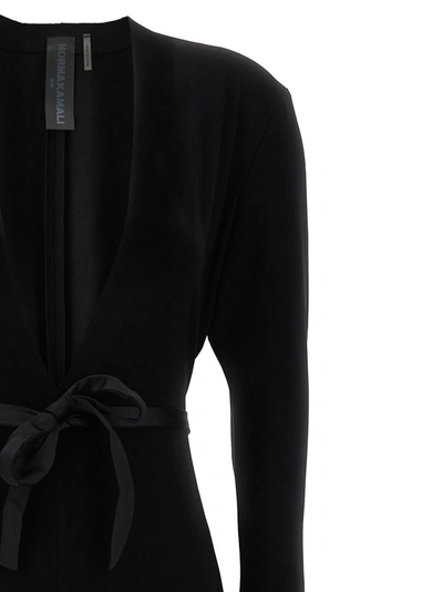 Shop Norma Kamali Deep V-neck Long Dress In Black