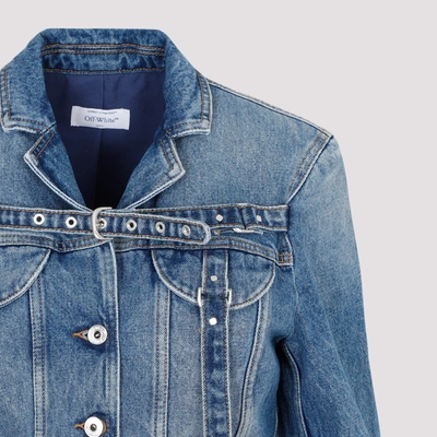 Shop Off-white Denim Crop Jacket Clothing In Blue