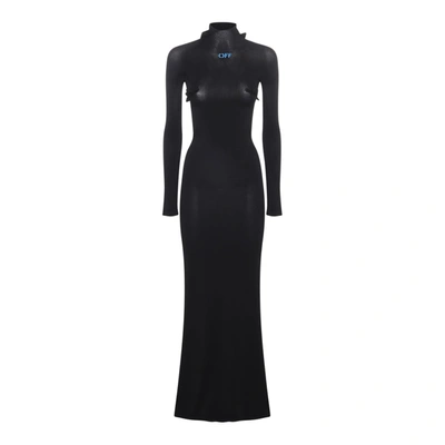 Shop Off-white High-neck Long Dress In Black