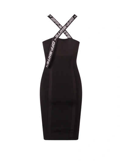 Shop Off-white Off White Women's  Black Fabric Dress With Logoed Shoulder Straps