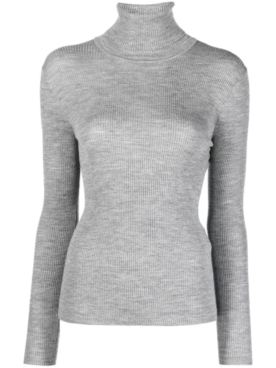 Shop P.a.r.o.s.h . High-neck Ribbed-knit Wool Top In Grey