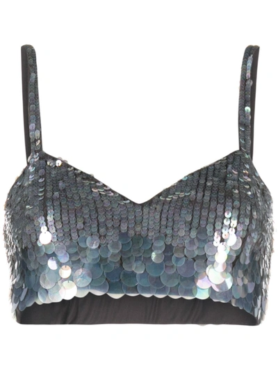 Shop P.a.r.o.s.h . Iridescent Sequin Cropped Top In Argento