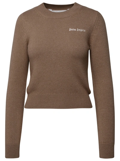 Shop Palm Angels Classic Logo Knit Sweater In Brown